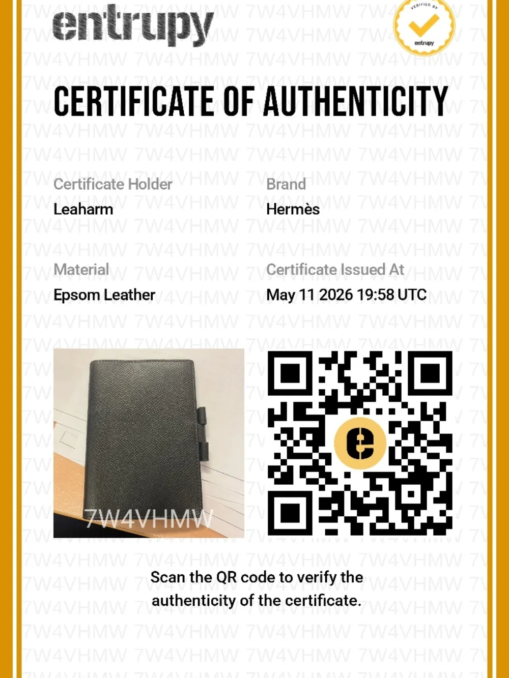 black leather Hermès agenda cover With COA